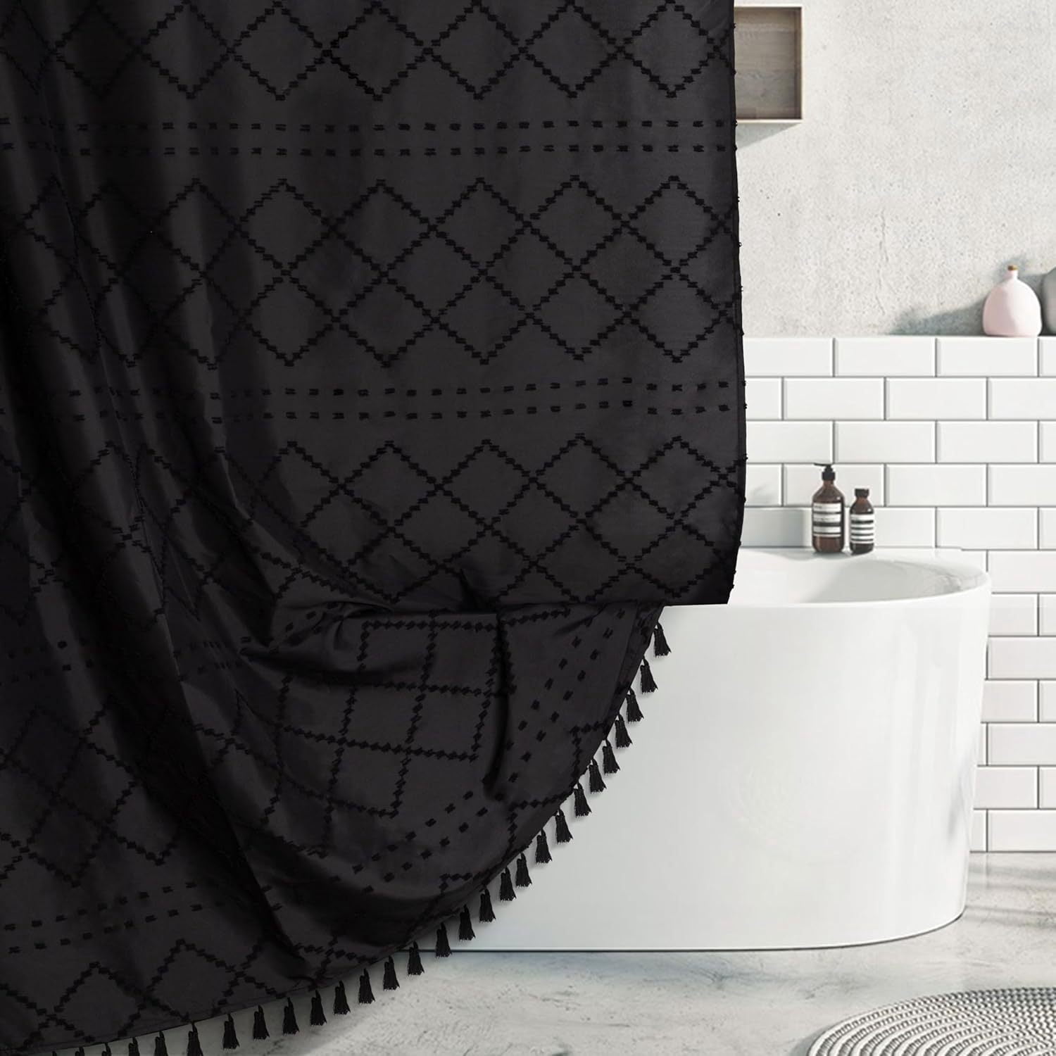 suxuMhao Shower Curtain Liner - Washable Waterproof Shower Curtain with Liner, Boho Shower Curtain, Black Shower Liner, W36"*H72" 1 Piece Curtain for Bathroom, Durable Shower Curtains, Style 4