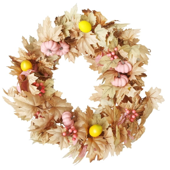 Festival Autumn Silk Wreath Realistic Maple Leaves Pumpkins Vine for Thanksgiving Halloween Home Door