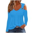 thumbnail image 1 of Yuyuzo Womens Tunic Tops Cold Shoulder Long Sleeve Shirts Loose Solid Color Lightweight Tee Tops, 1 of 5