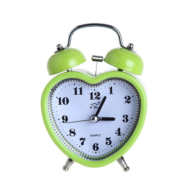 QualitChoice Réveil Cloche Cœur 3 Pouces Veilleuse Réveil Table Horloges Numériques Enfants Filles Chambre Dortoir Bureau à Domicile Vert 1ensemble