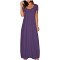 thumbnail image 1 of Annhoo Robes d'Été Grande Taille pour Femmes Col Rond Manches Courtes Robe Maxi Décontractée Ample Couleur Unie Longue Robe, 1 of 5