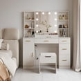 thumbnail image 3 of BeesClover Ensemble de Coiffeuse Style Ferme avec Miroir Éclairé, Coiffeuse Moderne de 56 Pouces avec Station de Recharge et Étagères de Rangement, Table de Toilette pour Femmes et Filles, 3 Modes d'Éclairage, Luminosité Réglable, 3 of 8