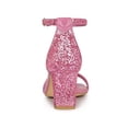 thumbnail image 2 of BLISSFUL STEP Women's Shoes Glitter Ankle Strap Block Heel Prom Sandals Pink 9, 2 of 7