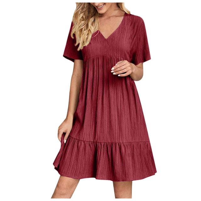 Yuyuzo Tenue de Robe Formelle pour Femmes Élégante à Manches Courtes Robe de Plage Robe Cocktail à Volants Soirée Bal Robe Courte