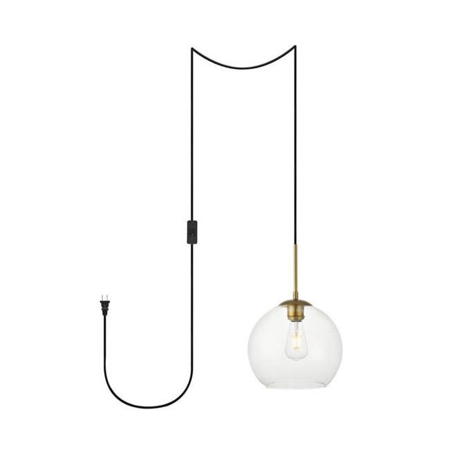 Living District LDPG2212BR Baxter 1 Light Brass Plug-In Pendant with Clear Glass