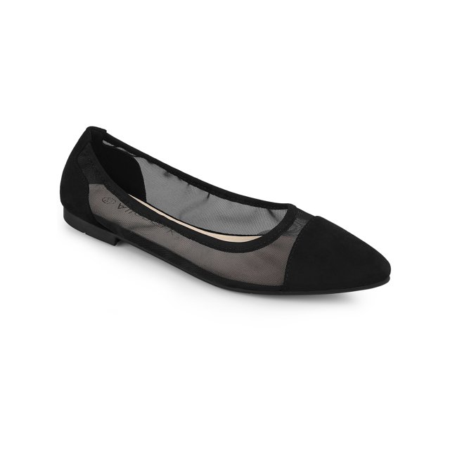 BLISSFUL STEP Chaussures Plates en Maille à Enfiler à Bout Pointu pour Femmes Noir 9
