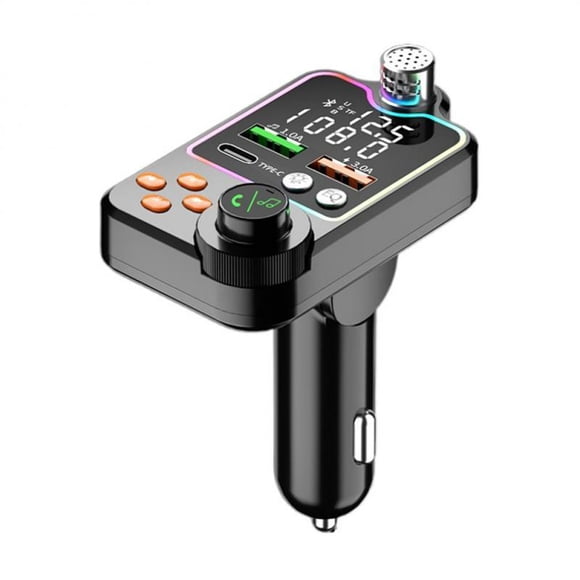 Car Bluetooth 5.0 FM Transmitter Quick Charge Large Microphone One Key Bass Mp3 Player Dual Screen Display Audio Player