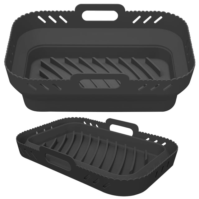 TIMIFIS Silicone Doublure en pour Friteuse à Air Chaud, Ensemble de Casseroles en Silicone Réutilisables et Pliables Conçu pour Ninja Dual Air Fryers et Autres Modèles de Moins de 8,5 Pouces. la Doublure Carrée Noire de 7,66 Pouces Présente un design Pliable pour un Rangement Facile et une base Nervurée pour Prévenir l'Accumulation de Résidus Alimentaires et de Graisse. Fabriquée en Silicone Sans BPA, Résistante à la Chaleur, Supporte des Températures jusqu'à 450 °F et Va au Lave-Vaisselle pour un Nettoyage Sans Effort.