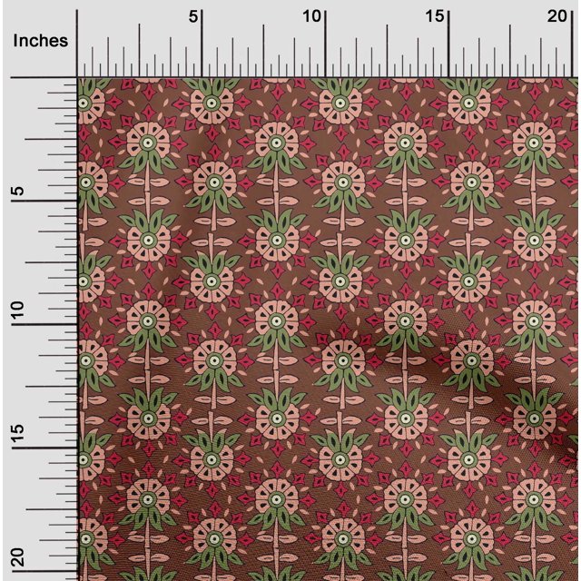 oneOone Cotton Cambric Fabric Leaves & Floral Block Printed Craft Fabric BTY 56 Inch Wide