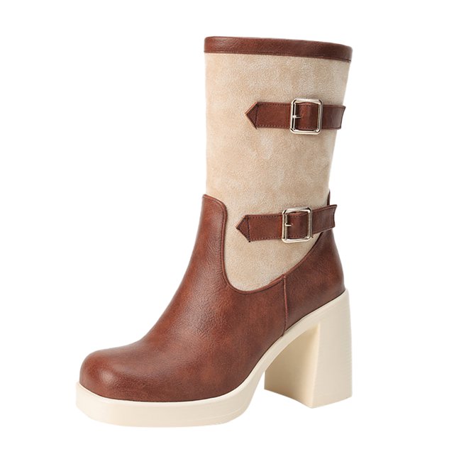 B91xZ Bottes pour Femmes Mi-Mollet Lacets Chaussures Militaires, Marron 8