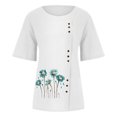 thumbnail image 5 of TopLLC Chemises Mexicaines pour Femmes Hauts Brodés Traditionnels Tunique Décontractée à Fleurs pour Femmes Col Rond Manches Courtes Chemises en Lin, 5 of 5