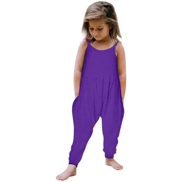 Girls Overall Sleeveless Jumpsuits Rompers for Girls Spaghetti Strap Overalls with Side Pockets Cute Clothes 4T