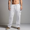 thumbnail image 1 of asjyhkr Mens Cotton Linen Pants Drawstring Elastic Breathable Casual Sweatpants with Pockets, 1 of 6
