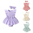 thumbnail image 2 of Gupgi Bébé Fille Côtelée Robe d'Été Solide Volants Combinaison Sans Manches Combinaison Combinaison avec Bandeau, 2 of 7