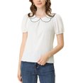thumbnail image 1 of INSPIRE CHIC Blouse Haut à Col Peter Pan Décontracté d'Été Rétro à Manches Bouffantes pour Femme TG Blanc, 1 of 7