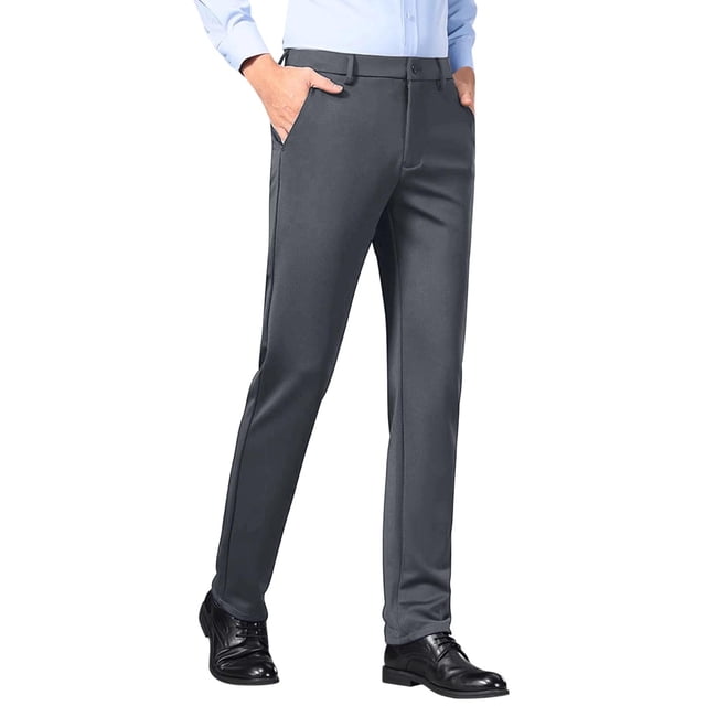 Pisexur Pantalon Habillé pour Homme Décontracté à Haute Élasticité Pantalon de Complet Résistant aux Plis Taille Haute Sans Repassage Pantalon de Bureau Formel pour Homme Gris,36