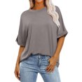 thumbnail image 1 of Yuyuzo T-Shirts d'Été pour Femmes à Col Rond, Manches Mi-Longues, Coupe Ample, Chemises Décontractées Unies, T-Shirts Basiques, 1 of 7