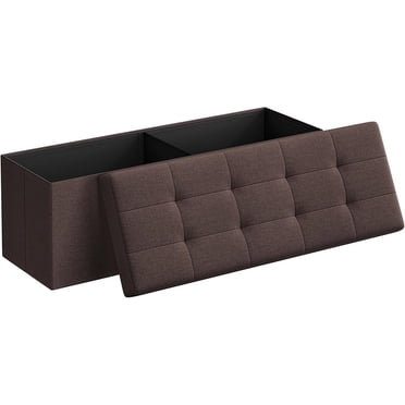 SONGMICS Banc Ottoman de Rangement Pliant 110 cm, Repose-Pieds Ottoman, Siège Rembourré, Coffre de Rangement, Charge 300 kg, pour Salon, Chambre, Entrée, Brun