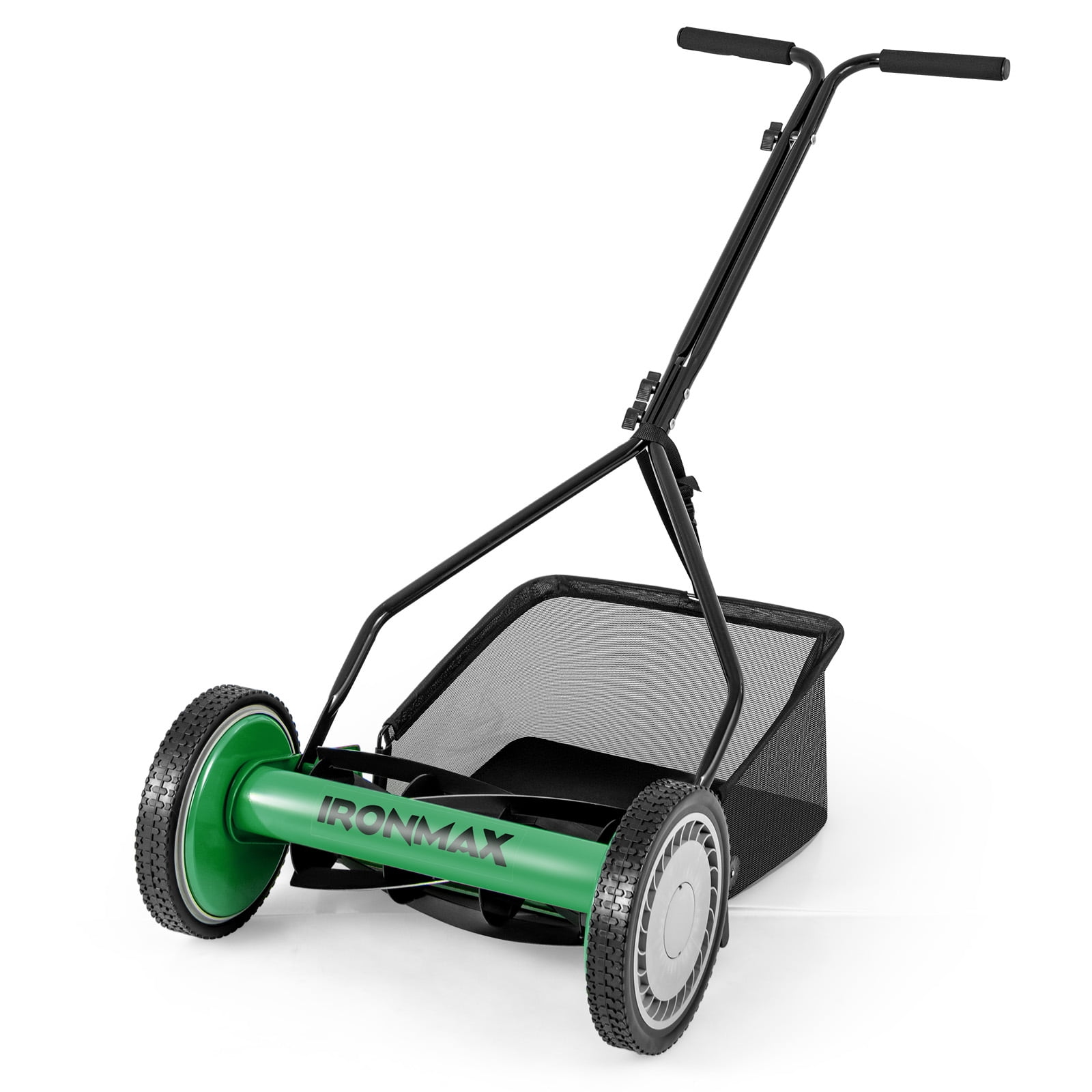 Patiojoy Push Lawn Mower Cordless 14" Manual Reel Mower w/ 5-Blade 6.6 Gallon Removable Grass Catcher Green