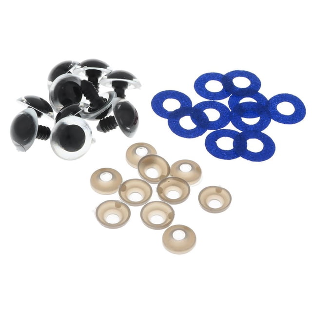 10 Pcs Yeux 24 mm Yeux d'Artisanat Yeux Ronds pour Poupée avec Paillettes Non-Tissés et Rondelles pour Poupée Ours en Peluche, Marionnette Animale - Bleu Foncé