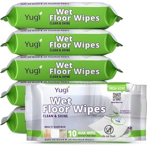 Yugi XXL Wipes de sol humide pour bâton de raclette, Wipes multi surfaces de nettoyage, parfum d'arôme fresh, Wips jetables énormes (27.5" x 15.7"),Épaisseur supplémentaire,(6 Boîtes - 60 lingettes)
