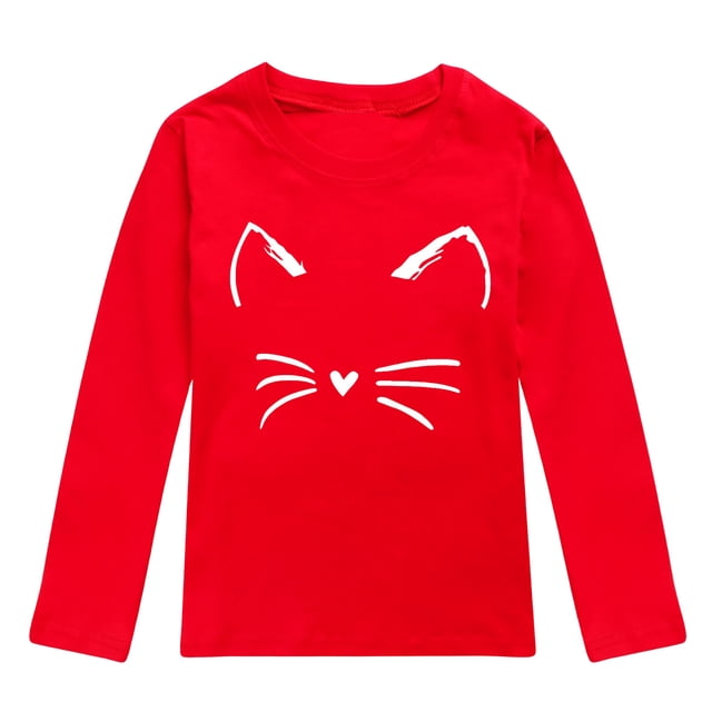 TIEVOSA Garçons Filles Automne Manches Longues T-Shirt à Imprimés de Chat Dessin Animé Hauts 3-12 Ans