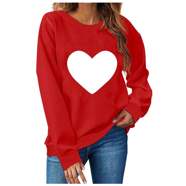 Automne TIMIFIS Chandails de la Saint-Valentin pour Femmes Chandail à Cœur Chemises Mode Manches Longues Col Rond Chandail à Enfiler Hauts - Printemps/été