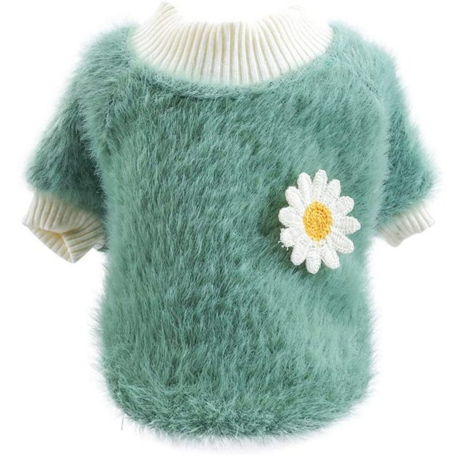 Dog Sweaters for Small Dogs Girl Daisy Style Plush Neck Flowers Sweater cotton Pet Sweater Yellow