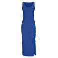thumbnail image 4 of Robes d'Été pour les Femmes à la Mode Sans Manches Boho Côtelé Cordon Robe de Soleil Ruché Sexy Haute Fente Robe Maxi Bodycon, 4 of 5