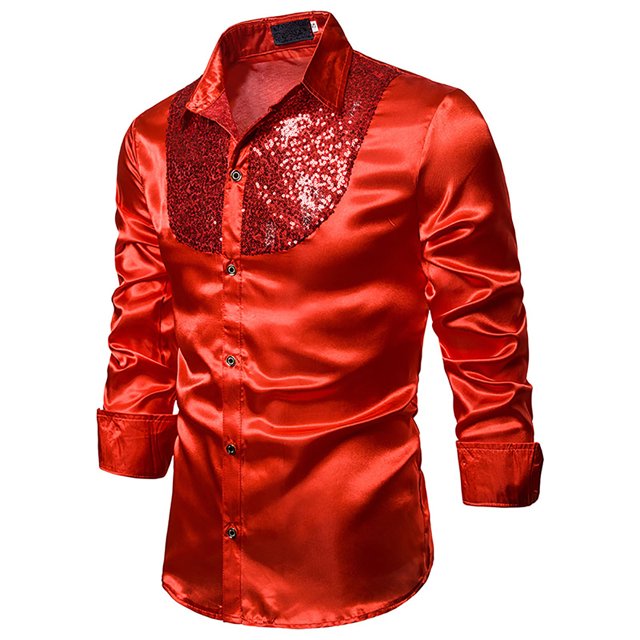Chemise à Manches Longues pour Homme Chemise à Paillettes Décontractée de Mode Automne et Hiver pour Homme Haut à Manches Longues