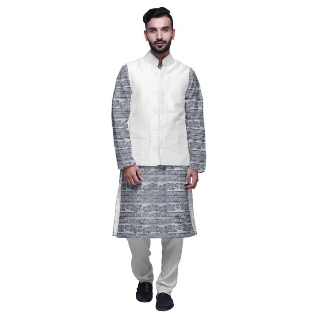 Atasi Kurta Pyjama pour Homme Veste Col Mandarin Indien Imprimé Ensemble de Tenue Ethnique