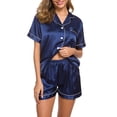 thumbnail image 4 of Womens Silk Satin Pajamas Set Two-Piece Sleepwear Loungewear Button-Down Sets, 4 of 9