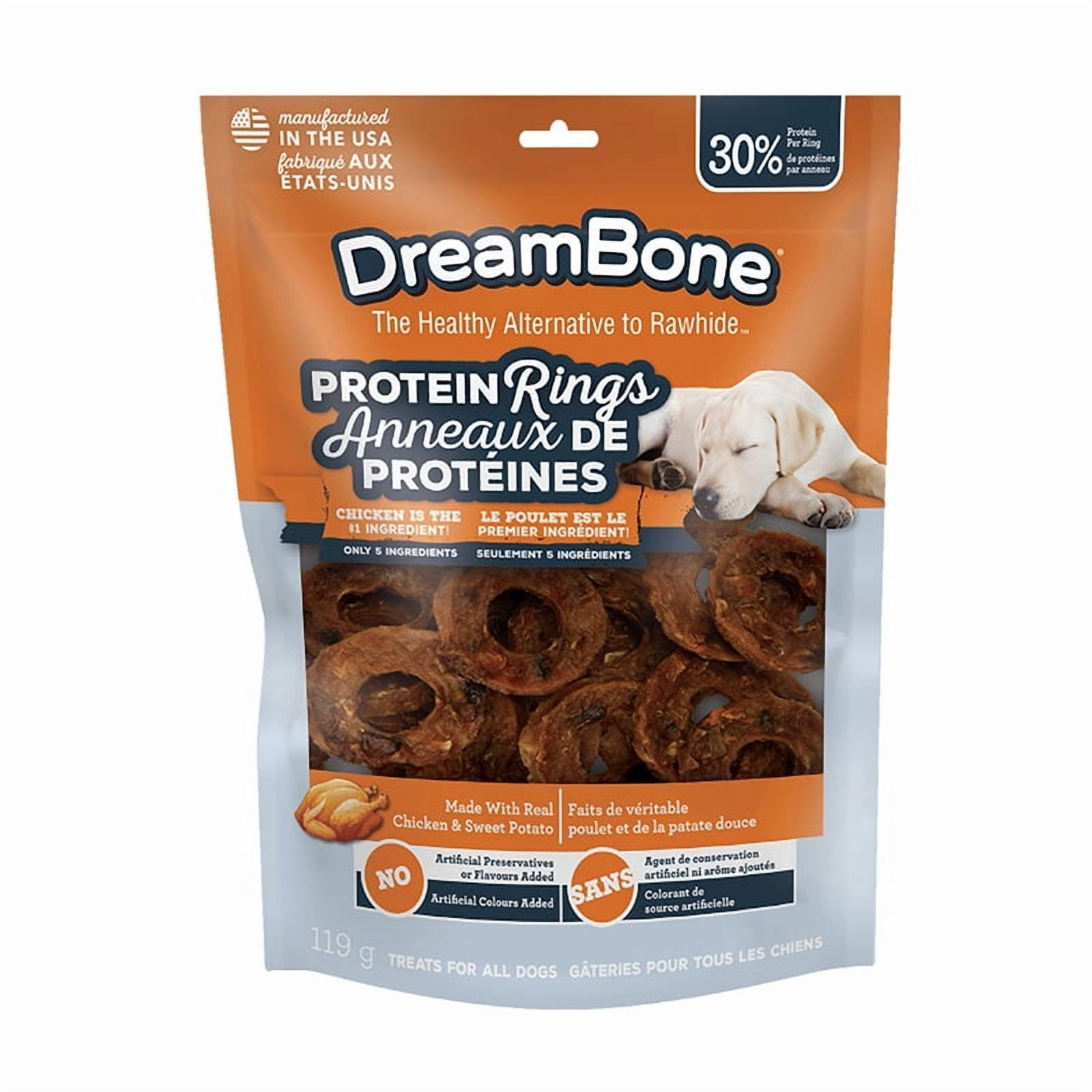 DreamBone Protein Rings Dog Treats with Real Chicken & Sweet Potato, Rawhide-Free Chew Rings, Fun & Engaging Treats for All Dogs
