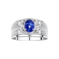 thumbnail image 1 of RYLOS Men's Rings Sterling Silver Rings Classic Designer Style 8X6MM Gemstone & Diamond Ring Blue Star Sapphire September Birthstone Rings For Men,  Size 13, 1 of 7
