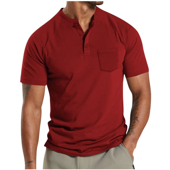 cllios Men's Henley Shirts Short Sleeve Casual 3 Button T Shirts Lightweight Button V Neck Tshirt Classic Solid Color Lightweight Cotton Tee Tops