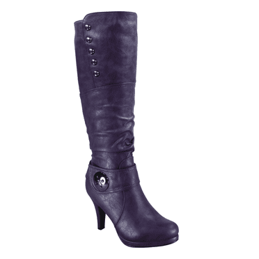 Bottes Mode Décontractées pour Femmes à Talons, Hauteur Genou, Plateforme, Fermeture Éclair Latérale, Boucle ( Violet, 8)