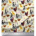 thumbnail image 1 of Soimoi Poly Georgette Fabric Reindeer,Hen & Cock Bird Printed Fabric 1 Yard 52 Inch Wide, 1 of 3