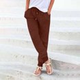 thumbnail image 1 of RKSTN Womns Pants Casual Drawstring Elastic Waist Cotton Linen Long Pants Lightweight Soft Workout Pants, 1 of 5