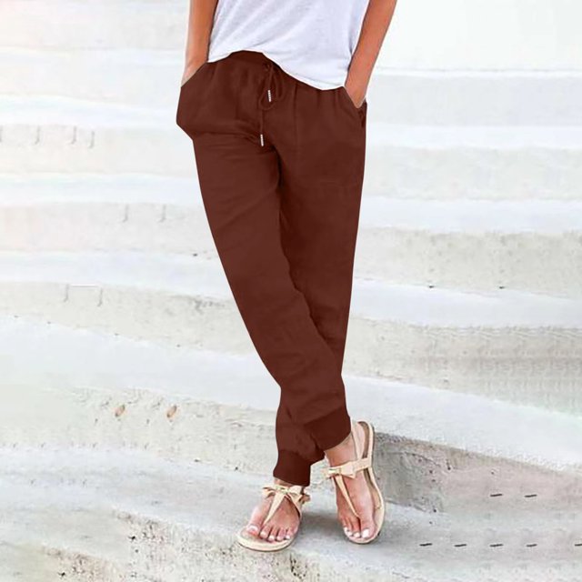 RKSTN Womns Pants Casual Drawstring Elastic Waist Cotton Linen Long Pants Lightweight Soft Workout Pants