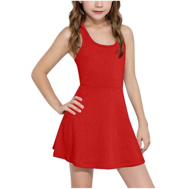 Diufon Robe de Tennis pour Filles Enfants Sans Manches Dos Nageur Robe de Golf Été Décontractée École Ligne A Robes de Sport