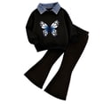 thumbnail image 1 of Caqnni Girls Clothes Versatile Two-Piece Ensemble Cozy Cropped Polo long sleeve Sweatshirt and High-Waisted Flare Pants Spring Fall Set(A-A,2-3 Years), 1 of 3