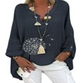 thumbnail image 2 of Nouvelle Année Nouveau Vous 2022 Femmes Grande Taille Ample Manches Longues Floral Tunique Décontractée Hauts Col en V Chemises, 2 of 3
