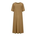 thumbnail image 4 of Gspmoly Robes pour Femmes Grande Taille, Mode pour Femmes Coton et Lin Col Ras du Cou Ample Manches Bouffantes Demi-Manches Robe Longue Unie Robes d'Été pour Femmes Offres, 4 of 8