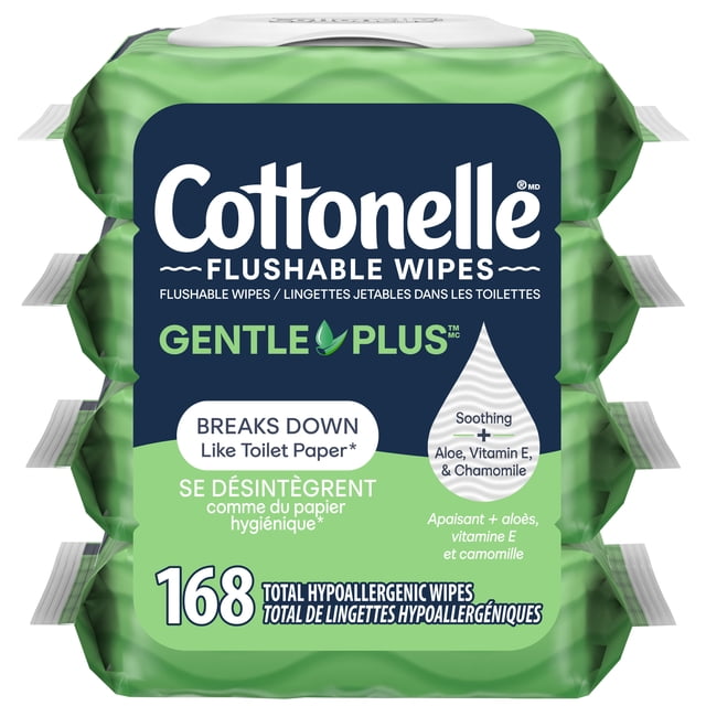 Cottonelle Gentle Plus Flushable Wet Wipes, 4 Flip-Top Packs