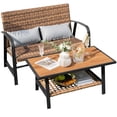 thumbnail image 2 of Gymax Ensemble de 2 Causeuse en Rotin Ensemble de Table Basse avec Coussin de Dossier Rembourré pour Terrasse, 2 of 6