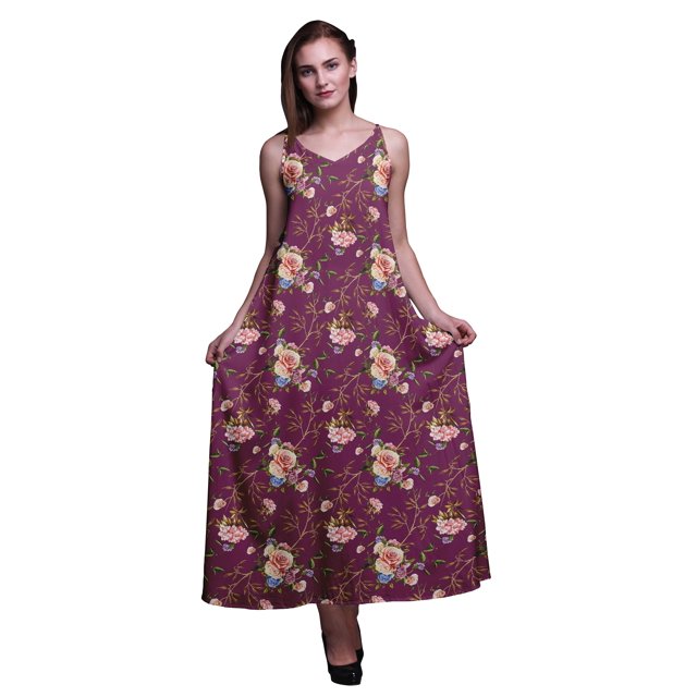 Bimba Robe Longue pour Femmes en Rayonne à Imprimé Floral Chic Bohème d'Été Maxi de Plage - X-Grand
