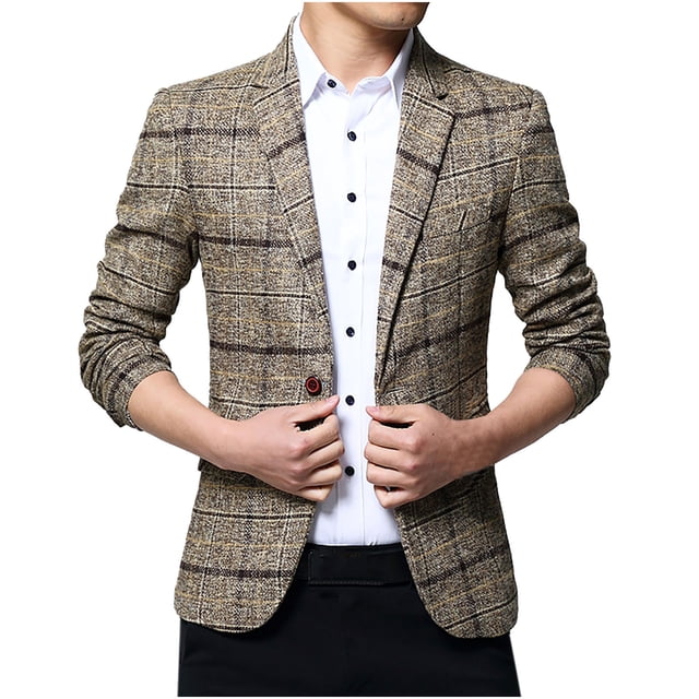XZNGL Mens Suit Jacket Fine Check Woolen Mens Slim and Handsome Suit Top