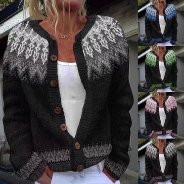 Wiyuqeen Cardigans Fair Isle pour Femmes Grande Taille, Chandails en Tricot Vintage à Manches Longues, Cardigan à Boutons, Vestes et Manteaux d'Automne