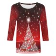 thumbnail image 4 of Chemises pour Femmes Femmes Décontracté Imprimé Noël Ample Manches Trois Quarts Col Rond Hauts Blouses en Liquidation, 4 of 5
