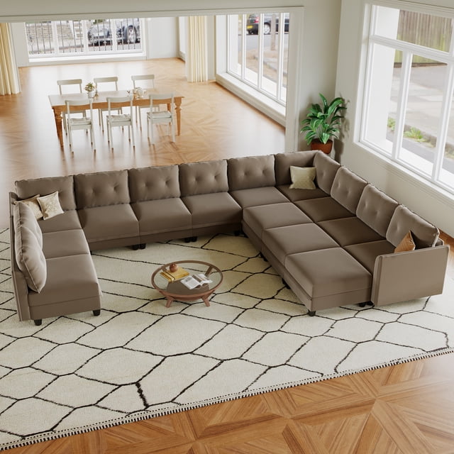 LLappuil Canapé Sectionnel Modulaire, Canapé Sectionnel Modulaire Surdimensionné 14 Places avec Rangement, Canapé en Velours Imperméable et Anti-Rayures pour Salon